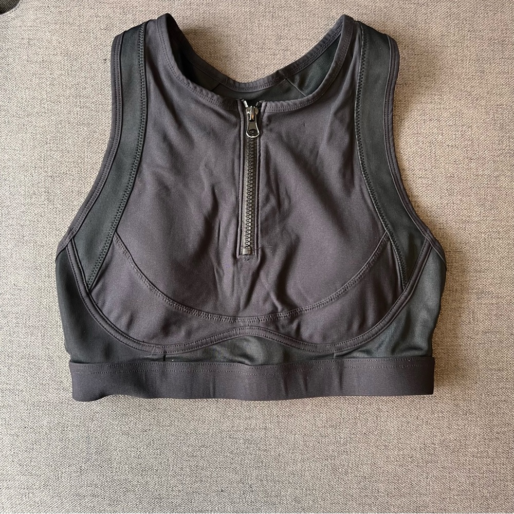 Fabletics Charcoal Zip-Front Sports Bra
